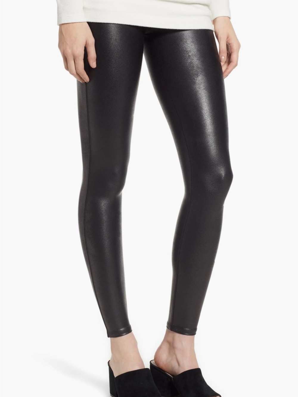 SPANX Black Faux Leather Leggings - size medium petite